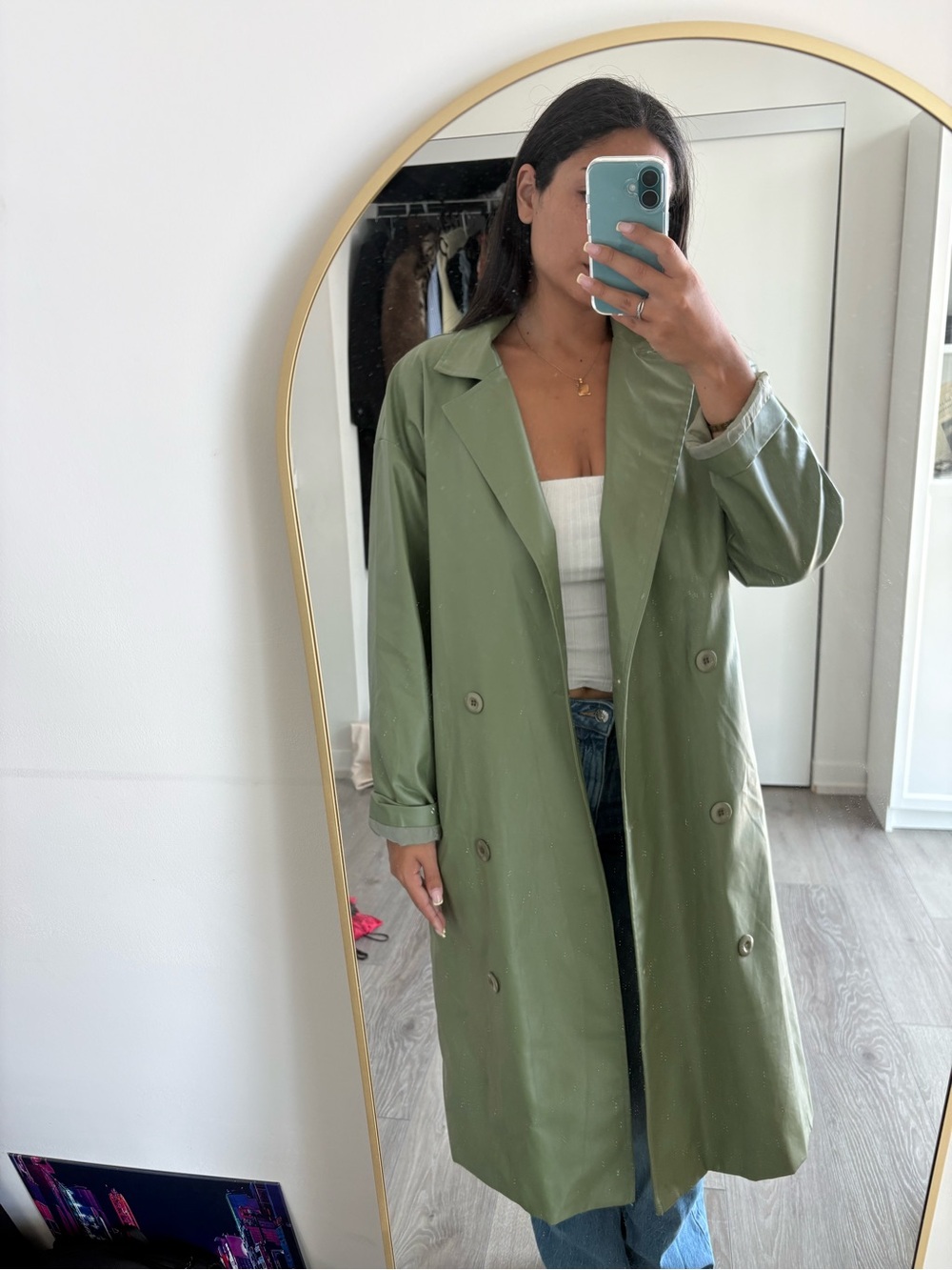 Boohoo Olive Green Double-Breasted Trench Coat